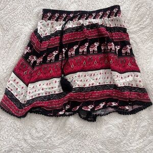 Bohemian Elephant Print Skirt - Red and Black